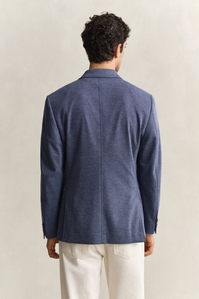 Blazer em jersey piqué bicolor