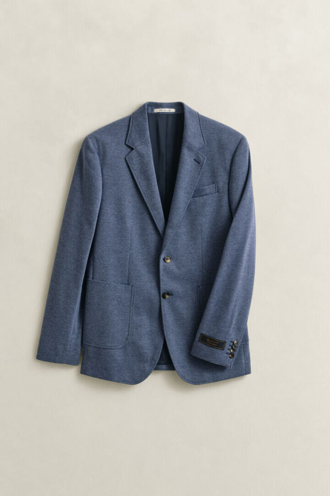 Blazer em jersey piqué bicolor