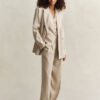 Blazer em mistura de linho com riscas finas