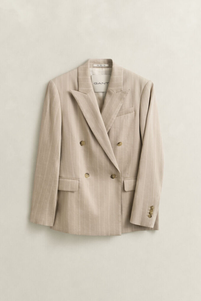 Blazer em mistura de linho com riscas finas