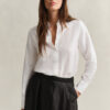 Blusa com folhos em mistura de linho