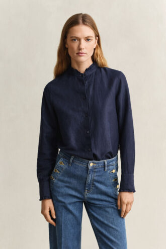 Blusa com folhos em mistura de linho