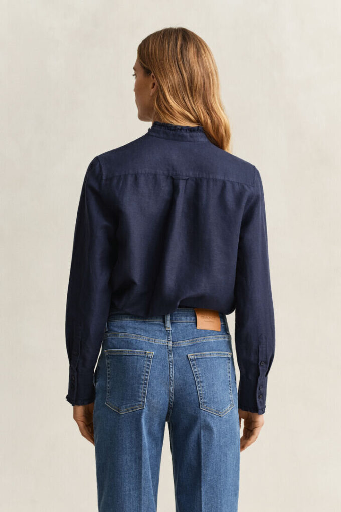 Blusa com folhos em mistura de linho
