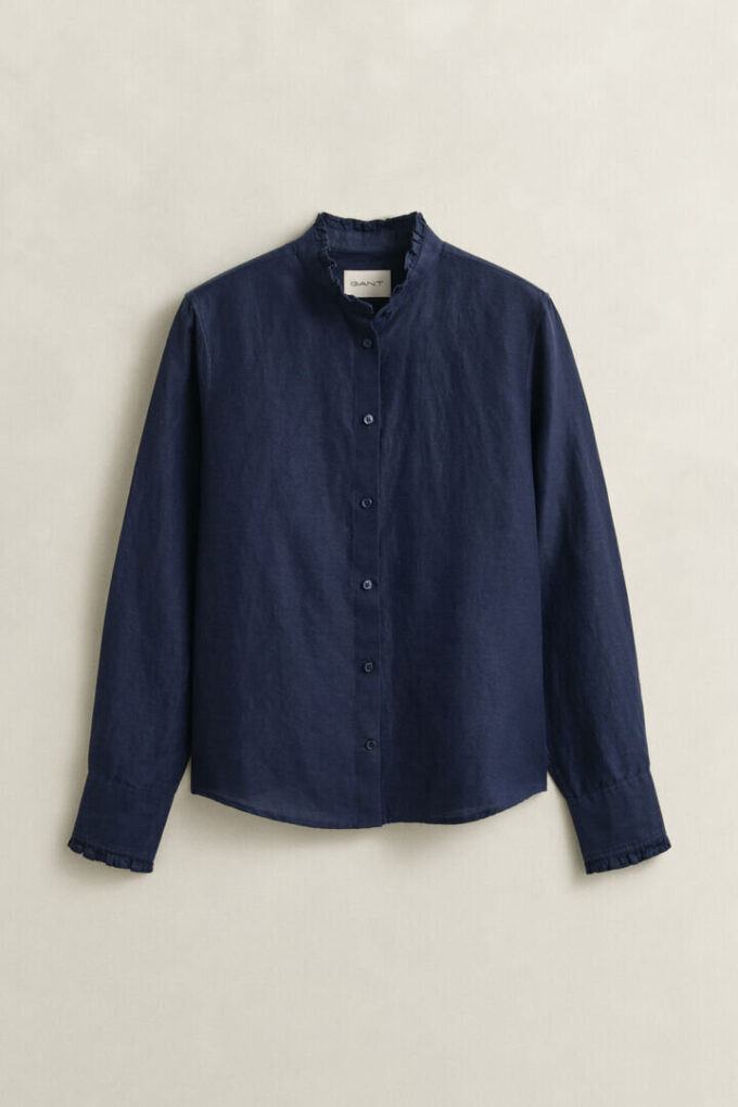 Blusa com folhos em mistura de linho