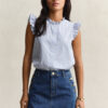 Blusa de algodão às riscas com folhos