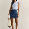 Blusa de algodão às riscas com folhos