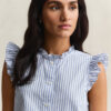 Blusa de algodão às riscas com folhos