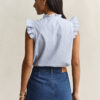 Blusa de algodão às riscas com folhos