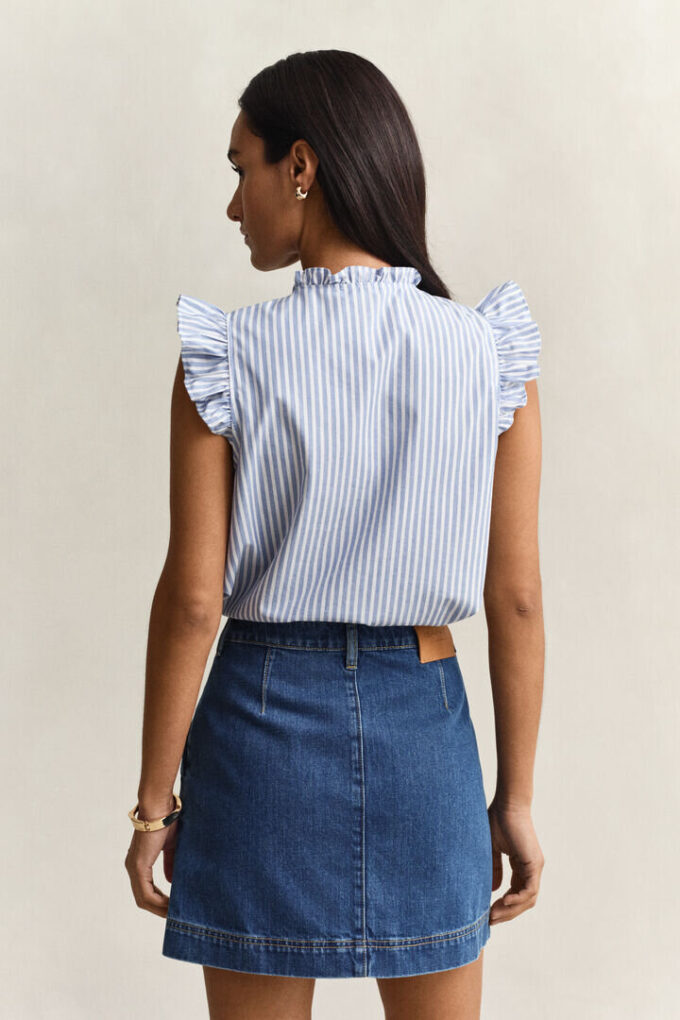 Blusa de algodão às riscas com folhos