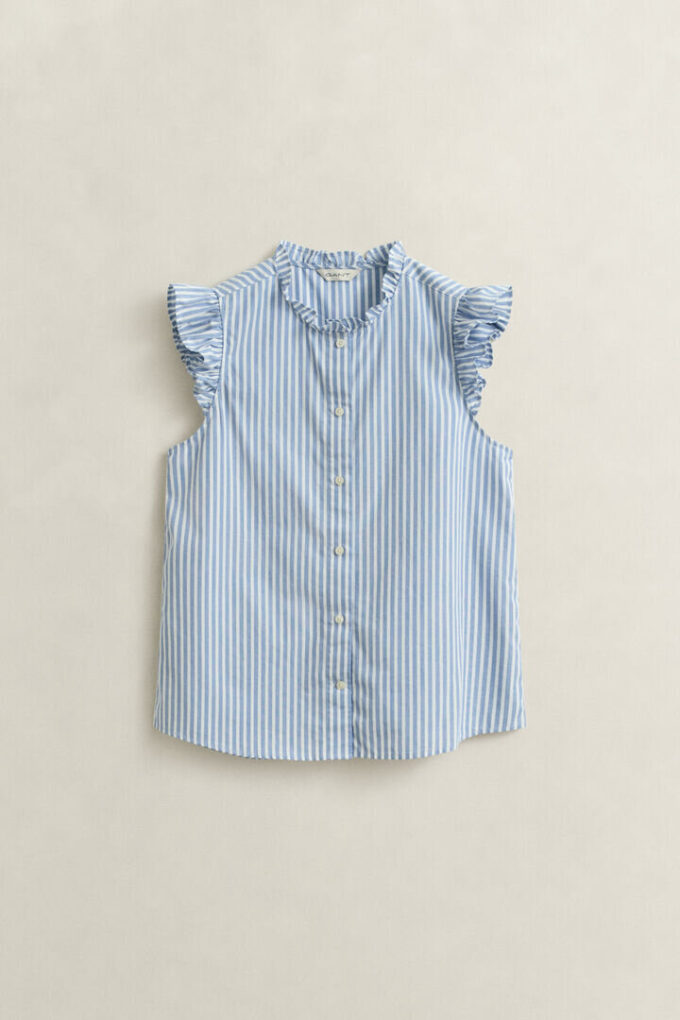 Blusa de algodão às riscas com folhos
