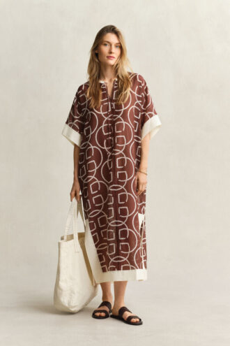 Caftan de Algodão e Seda com Monograma