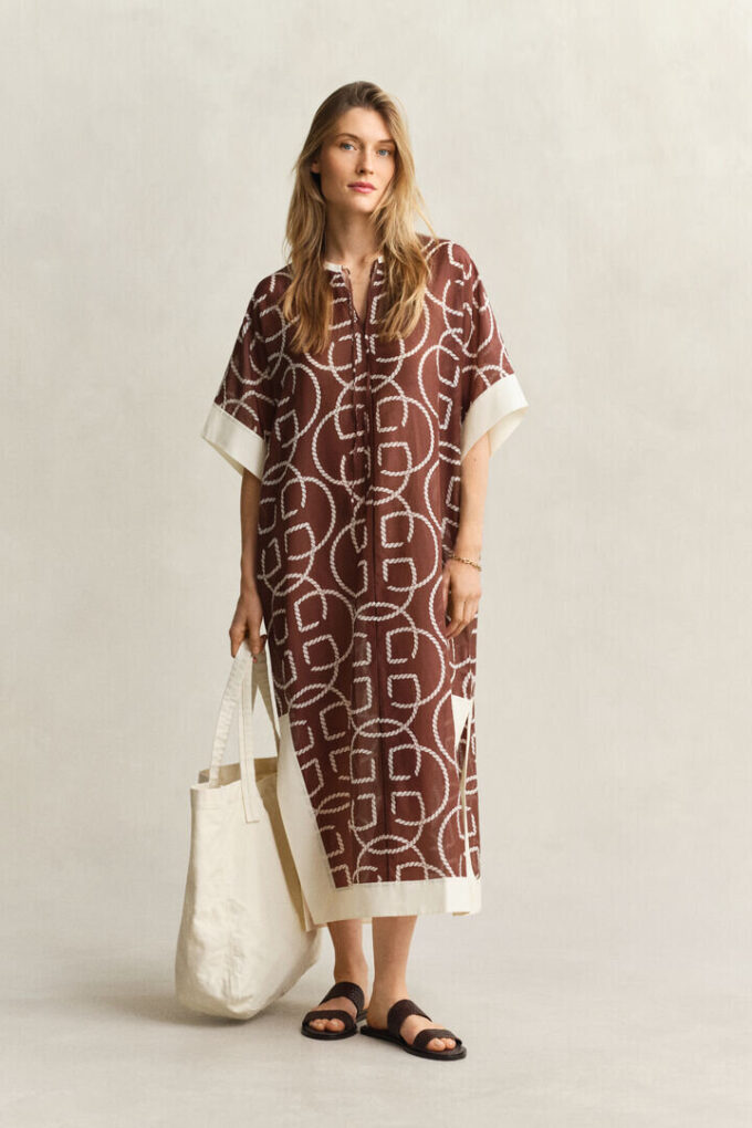 Caftan de Algodão e Seda com Monograma
