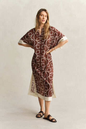 Caftan de Algodão e Seda com Monograma