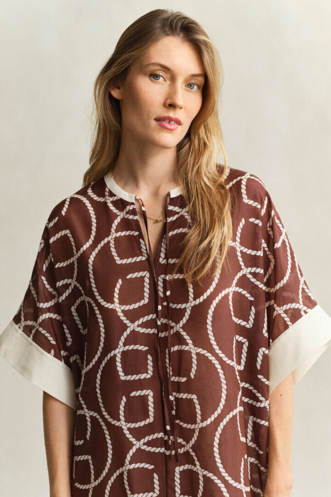Caftan de Algodão e Seda com Monograma