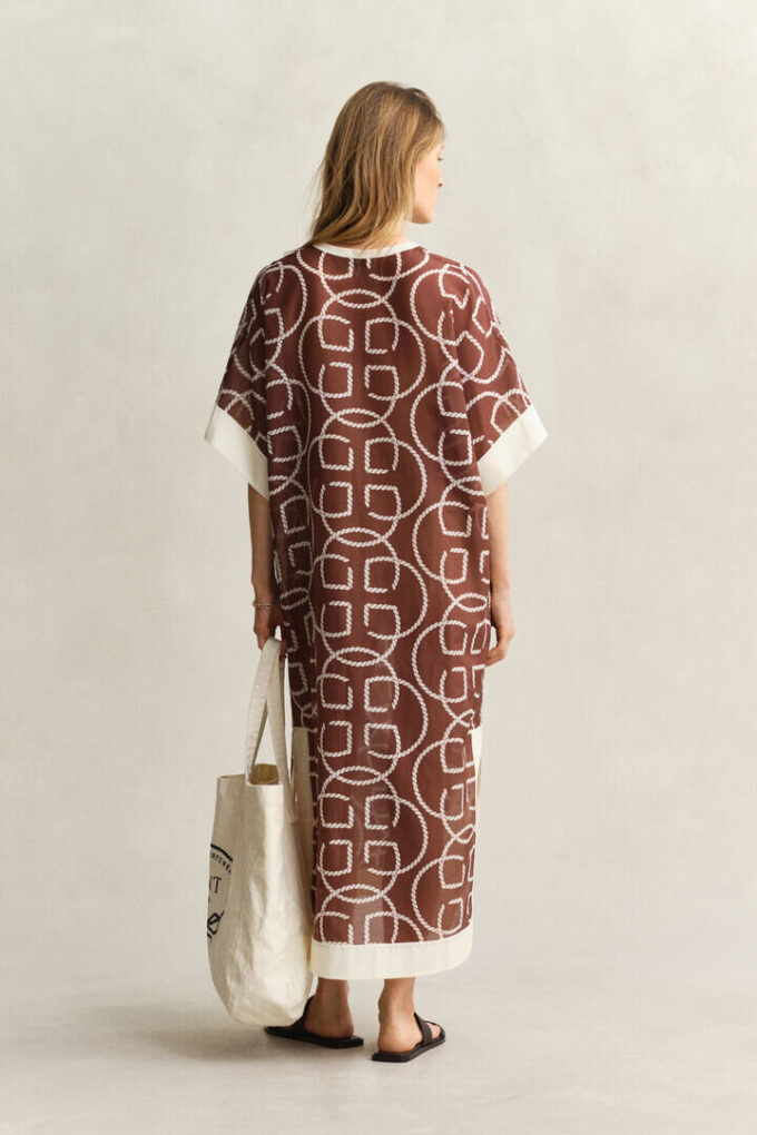 Caftan de Algodão e Seda com Monograma