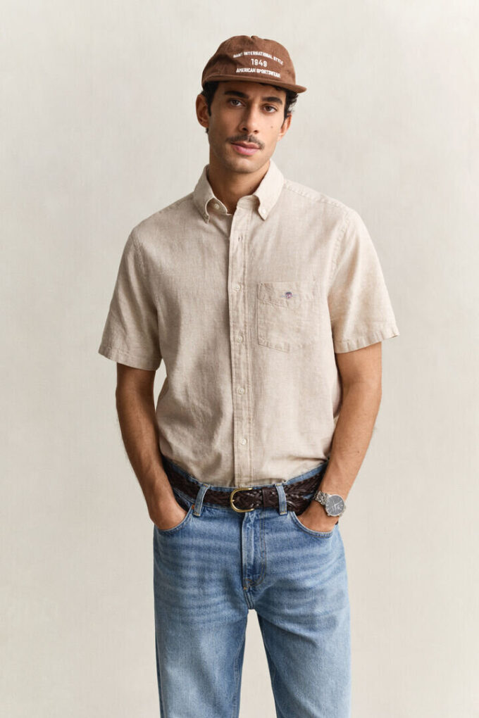 Camisa de calções em mistura de linho