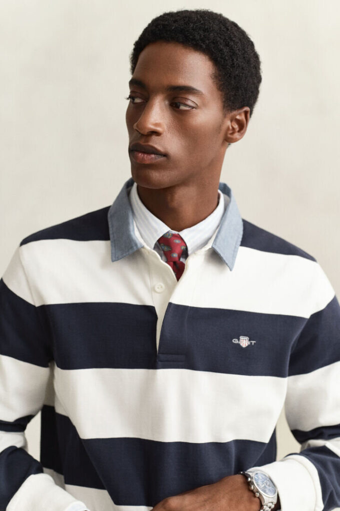 Camisa de ganga Heavy Rugger às riscas com gola em chambray
