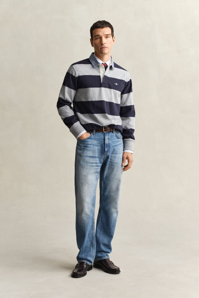 Camisa de ganga Heavy Rugger às riscas com gola em chambray