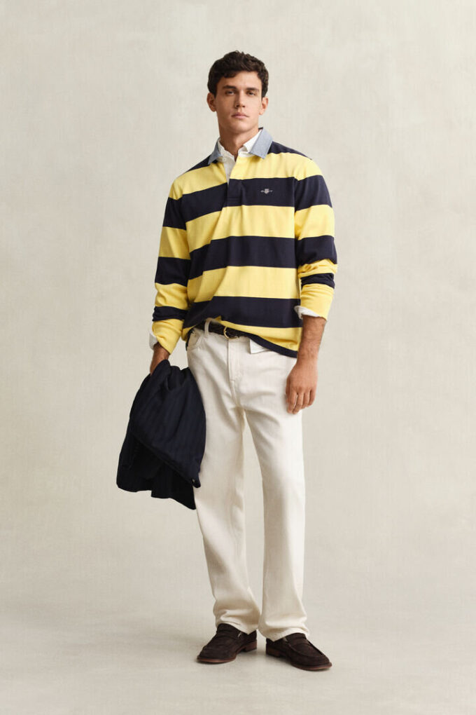 Camisa de ganga Heavy Rugger às riscas com gola em chambray