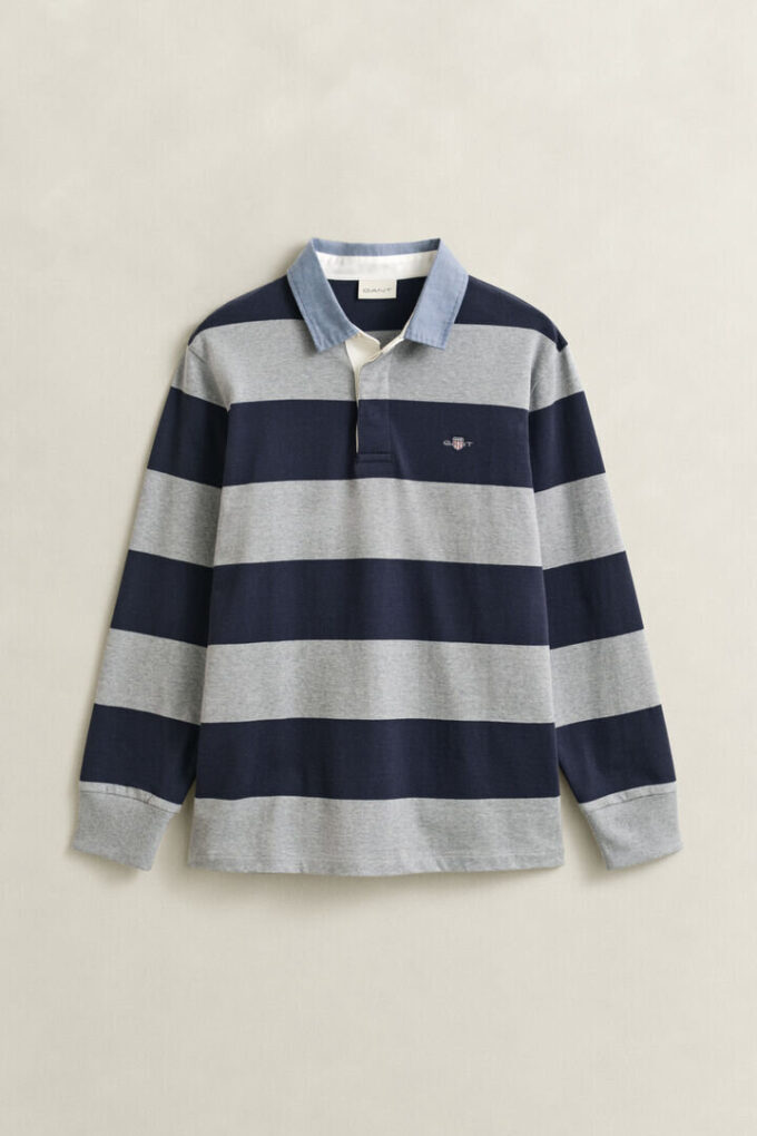 Camisa de ganga Heavy Rugger às riscas com gola em chambray