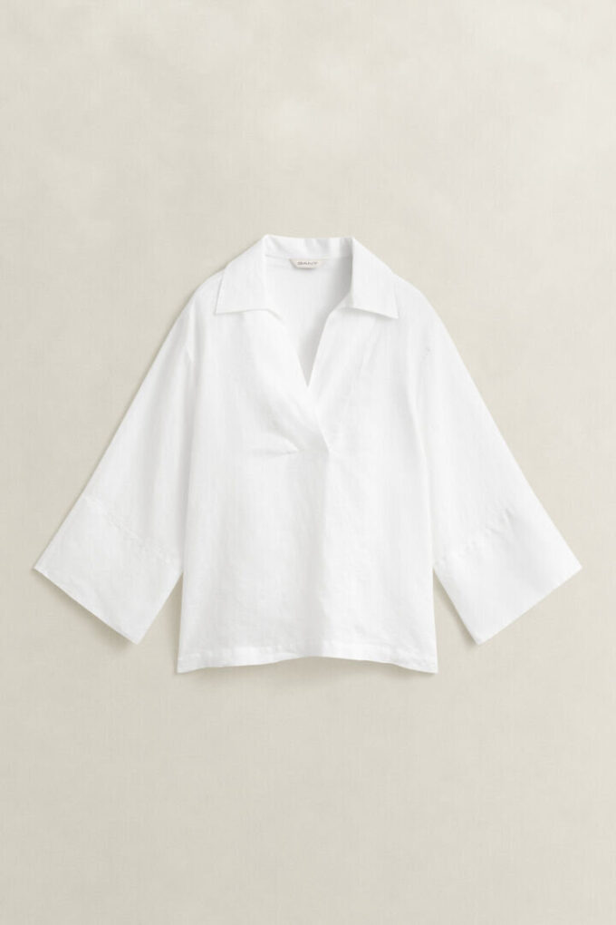 Camisa de linho com gola de encaixe