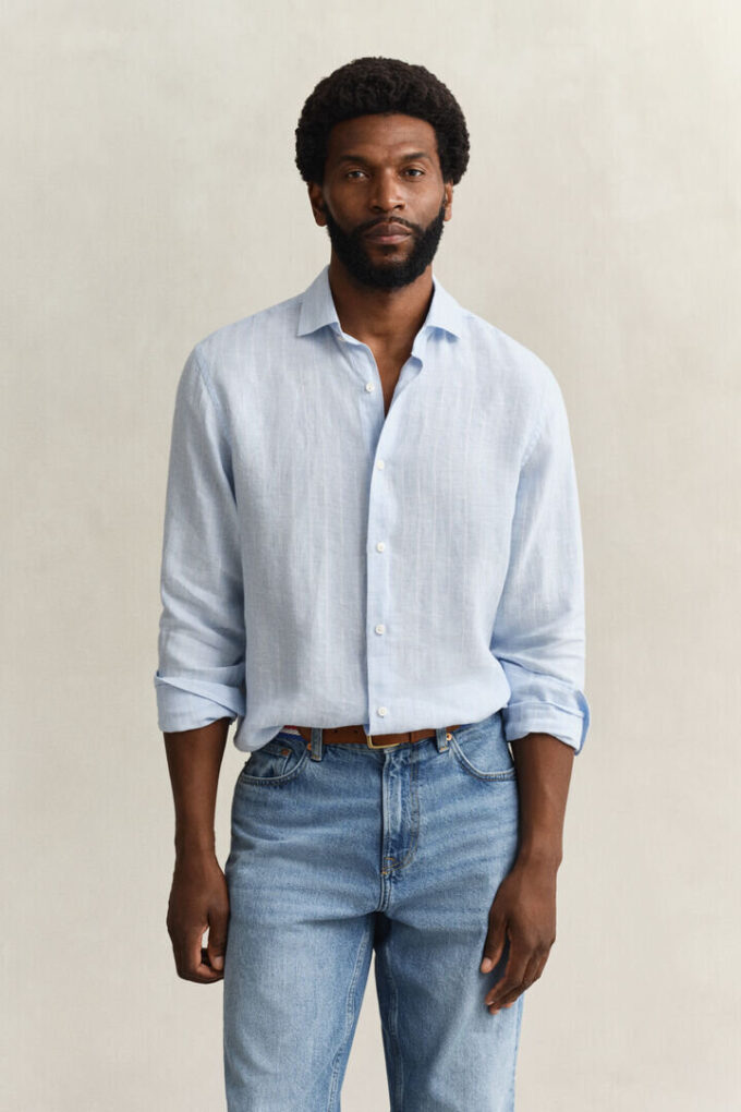 Camisa de linho às riscas