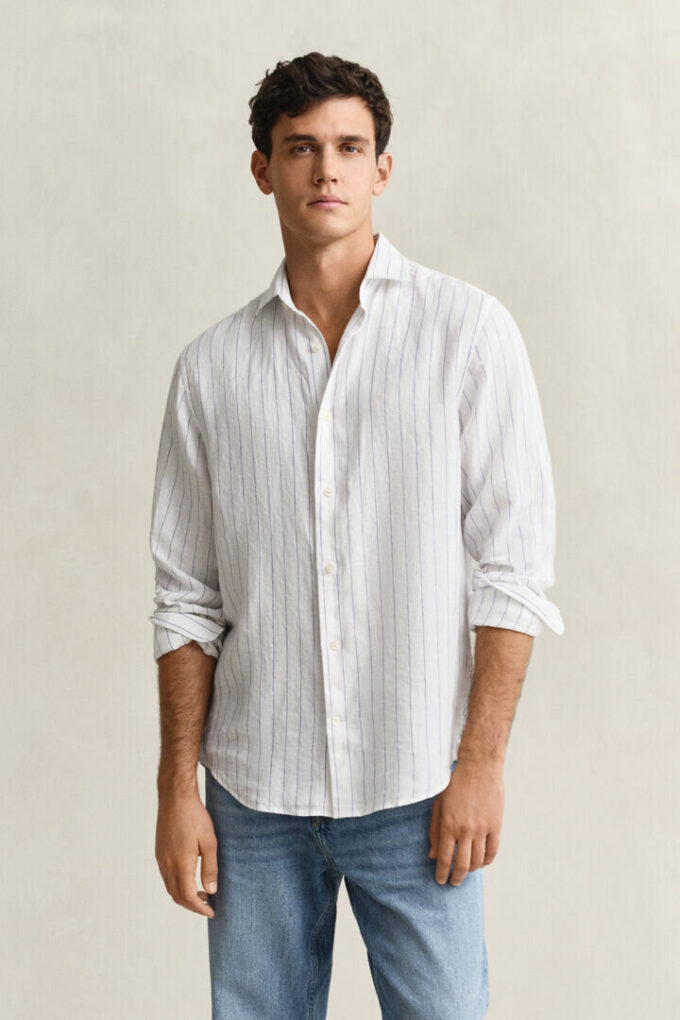 Camisa de linho às riscas