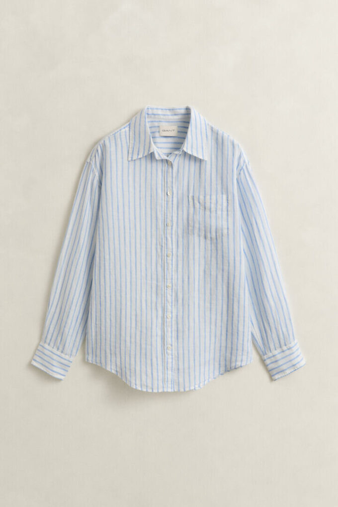 Camisa de linho às riscas com corte descontraído