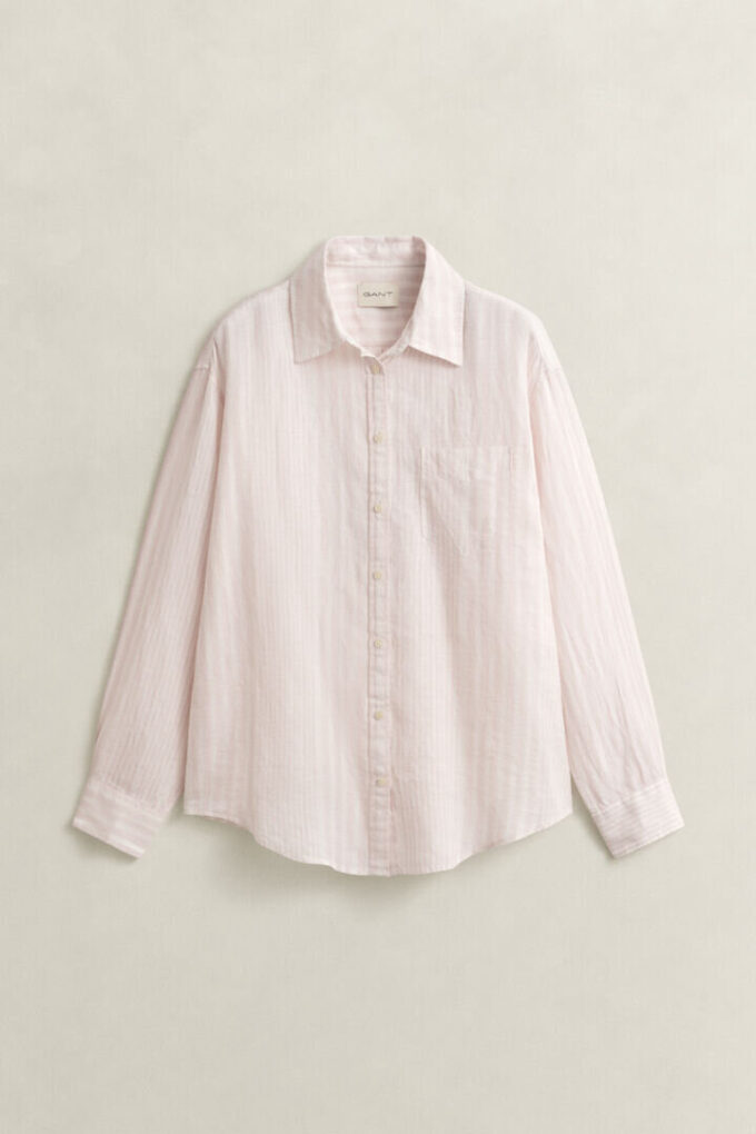 Camisa de linho às riscas com corte descontraído