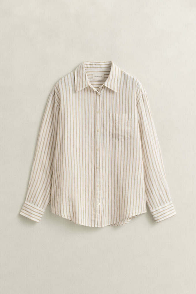 Camisa de linho às riscas com corte descontraído