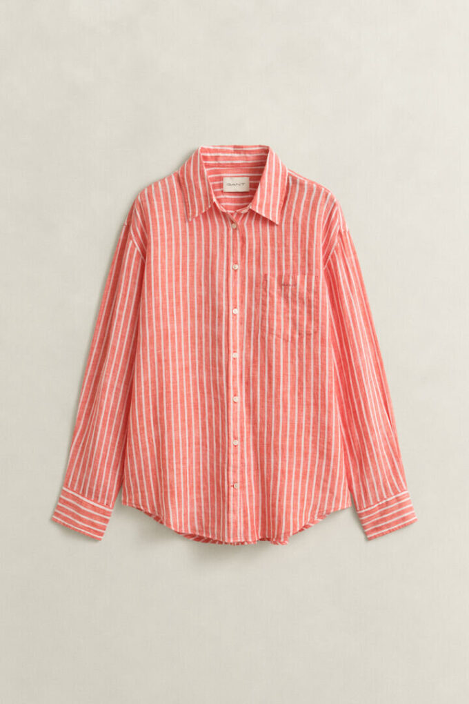 Camisa de linho às riscas com corte descontraído