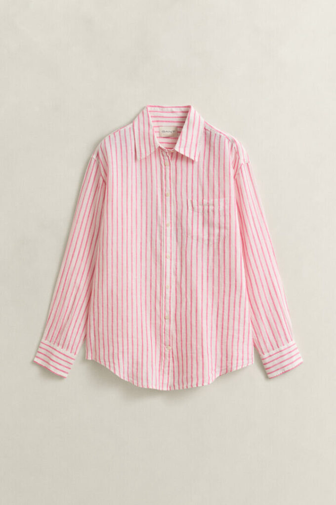Camisa de linho às riscas com corte descontraído