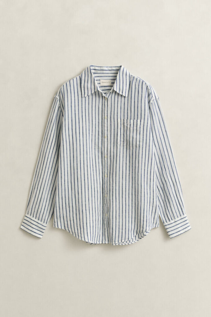 Camisa de linho às riscas com corte descontraído