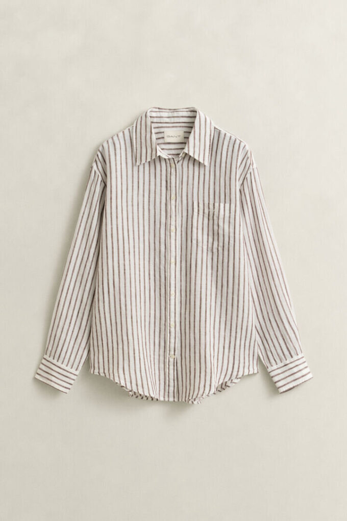 Camisa de linho às riscas com corte descontraído