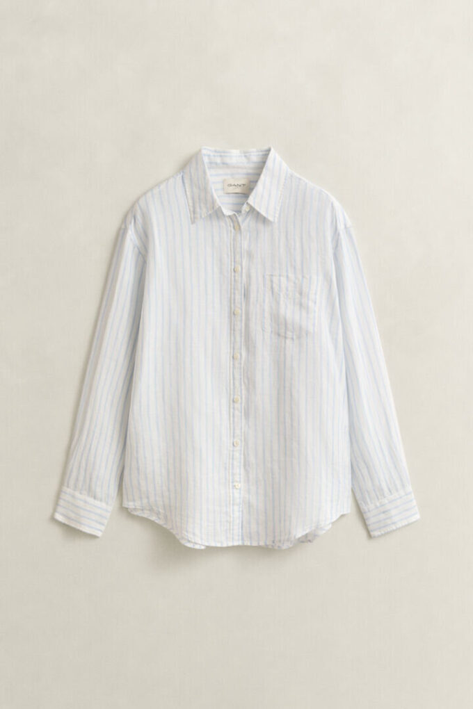 Camisa de linho às riscas com corte descontraído