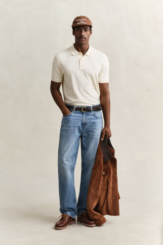 Camisa polo em malha interlock