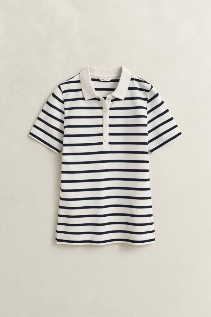 Camisa polo às riscas em piqué