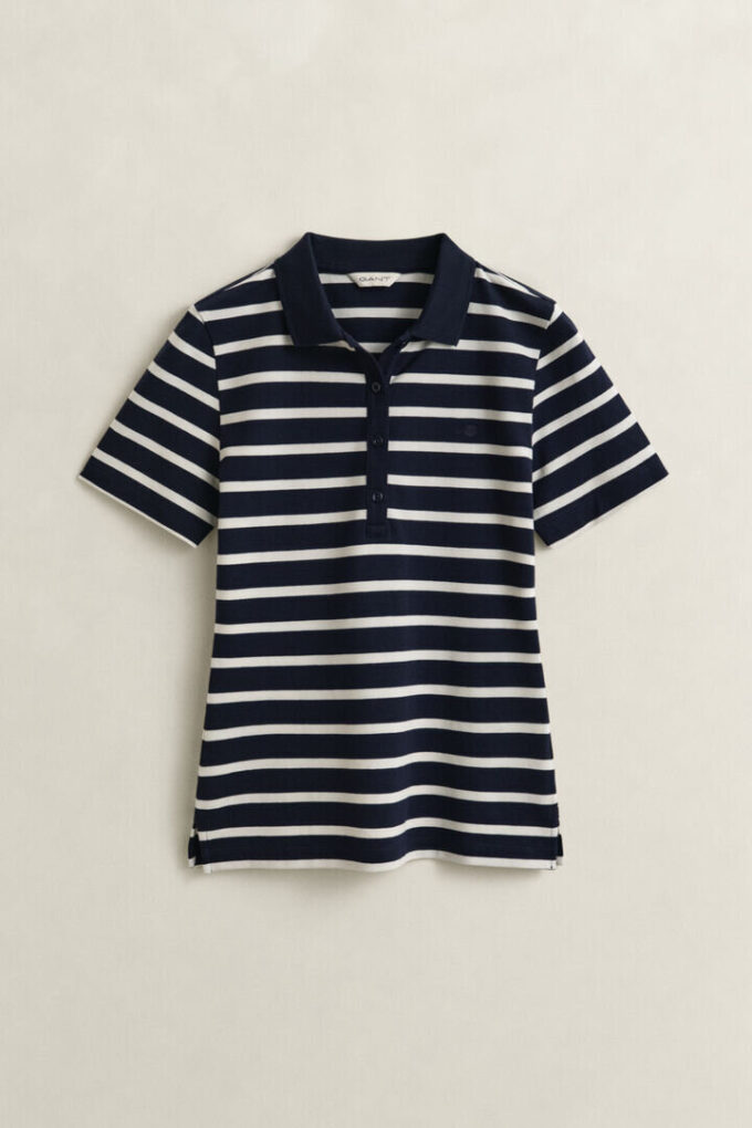 Camisa polo às riscas em piqué