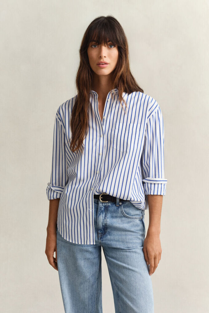 Camisas clássicas de popeline às riscas com corte descontraído