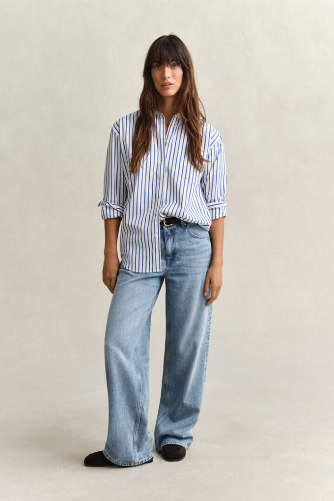 Camisas clássicas de popeline às riscas com corte descontraído