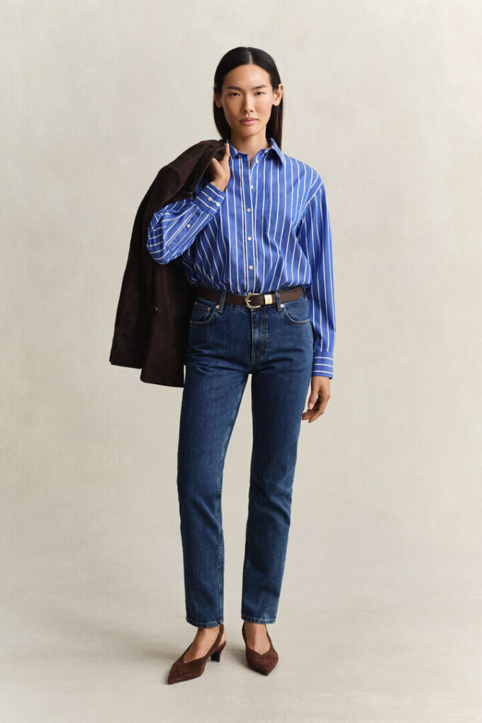 Camisas clássicas de popeline às riscas com corte descontraído