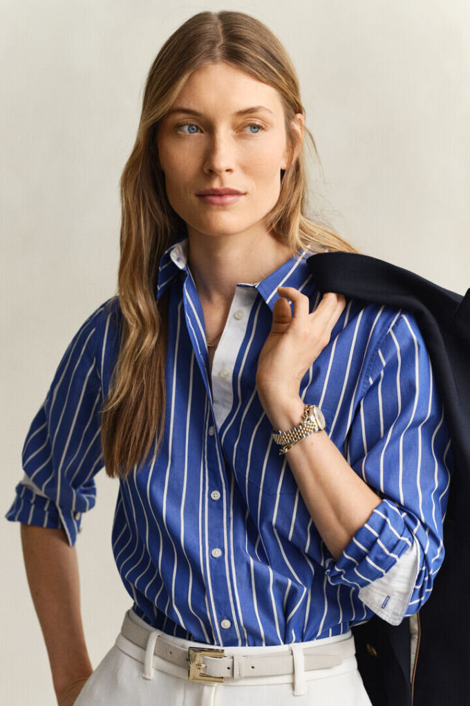 Camisas clássicas de popeline às riscas com corte regular