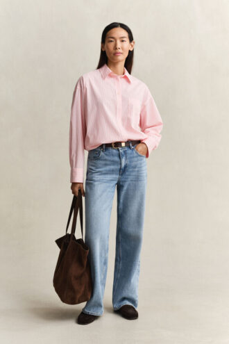 Camisas clássicas oversized em popeline às riscas