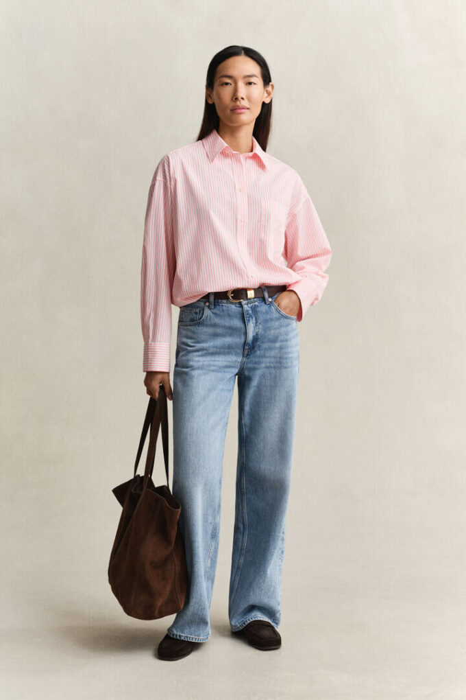 Camisas clássicas oversized em popeline às riscas