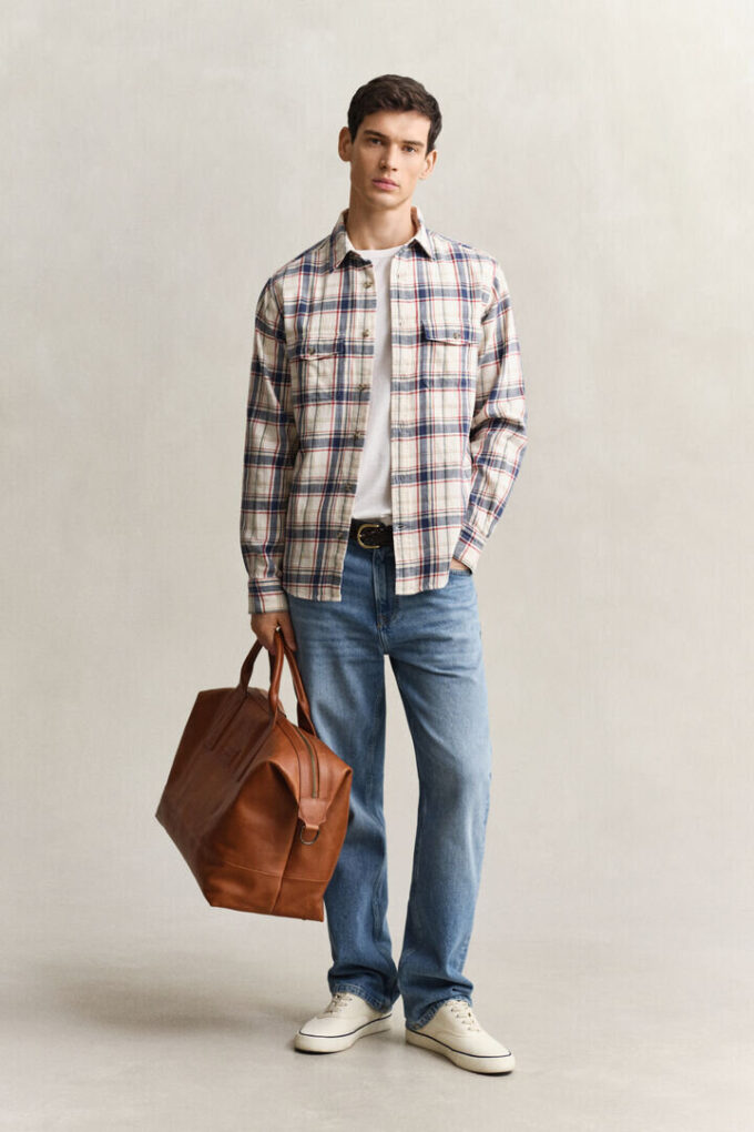 Camisas com bolsos de patch em sarja