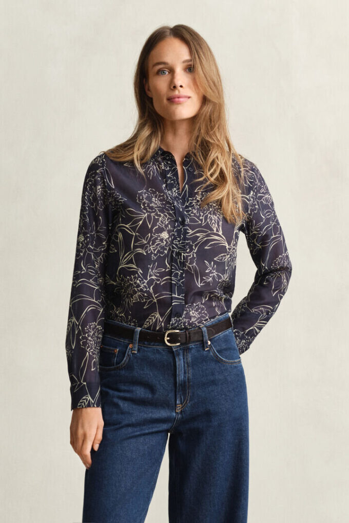 Camisas de algodão e seda com estampado floral e corte regular