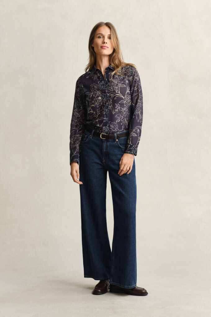 Camisas de algodão e seda com estampado floral e corte regular