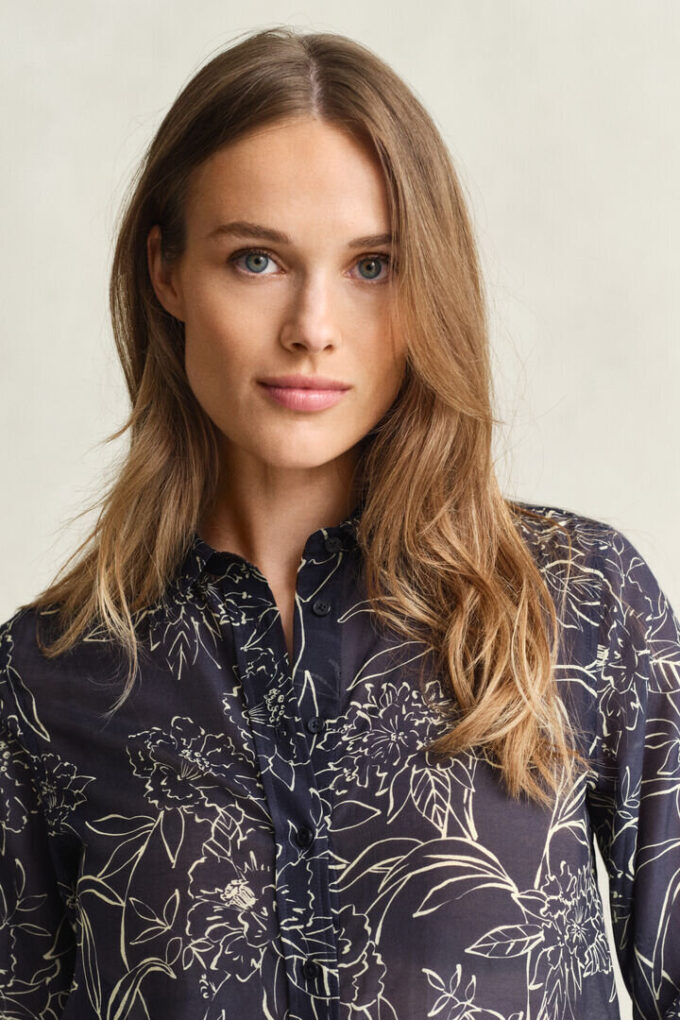 Camisas de algodão e seda com estampado floral e corte regular