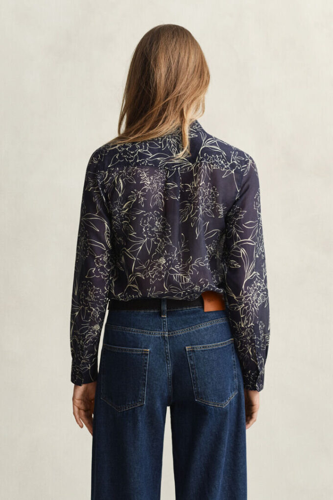 Camisas de algodão e seda com estampado floral e corte regular