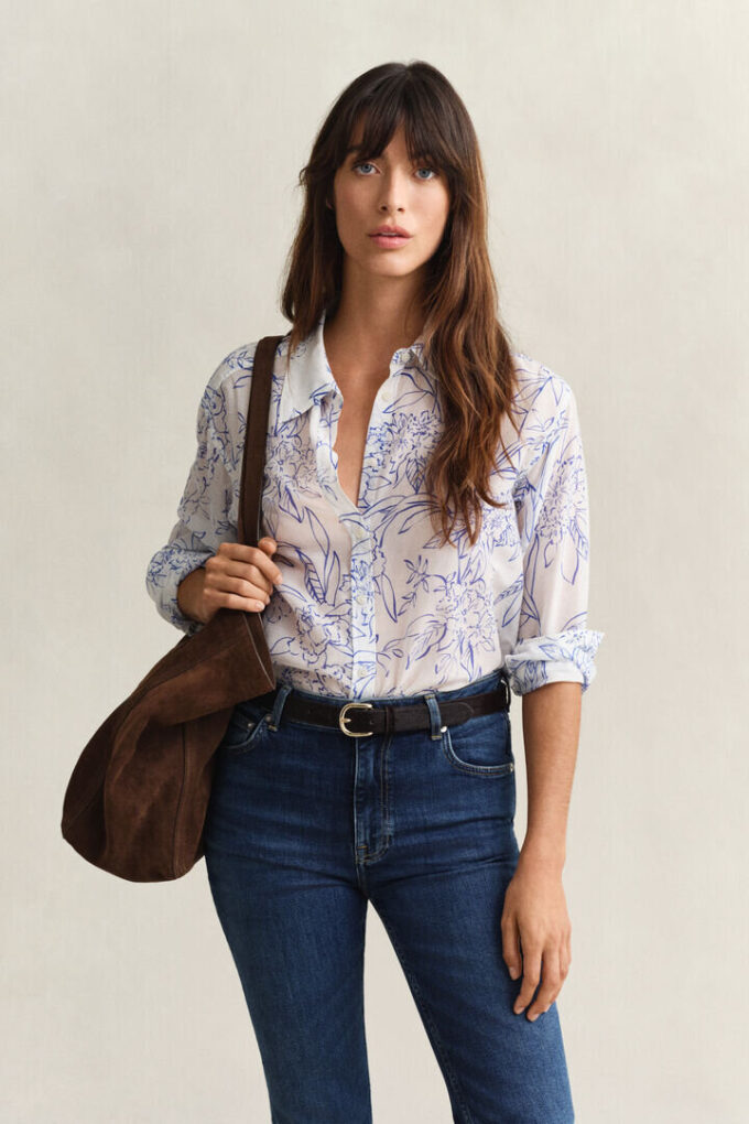 Camisas de algodão e seda com padrão floral